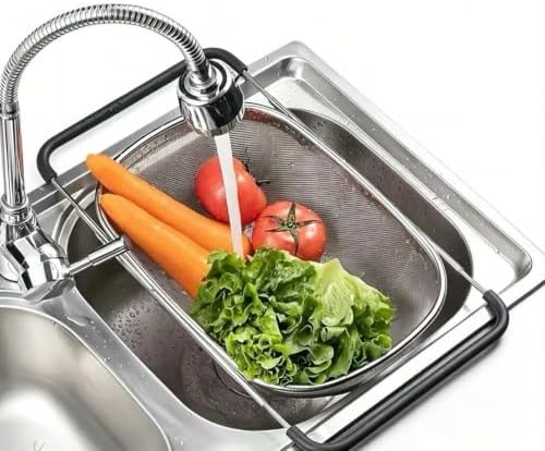 NikLye Stainless Steel Over the Sink Colander Basket with Expandable