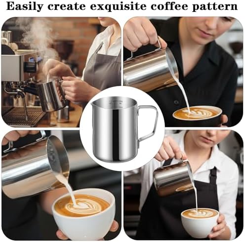 6 Pcs Milk Frothing Pitcher 12 Oz Stainless Steel Steaming Pitcher