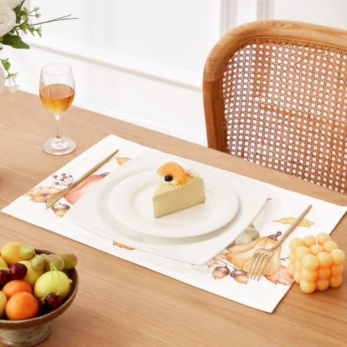 QIYI Fall Placemats Set of 6, 12"x18" Linen Place Mats, Pumpkin