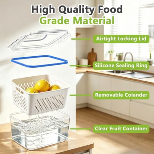 3-Pack Fruit Storage Containers with Removable Colander