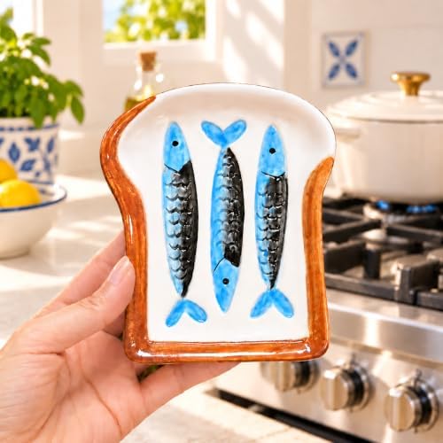 Cute Ceramic Sardine Spoon Rest, Ocean-Themed Kitchen Stove Utensil