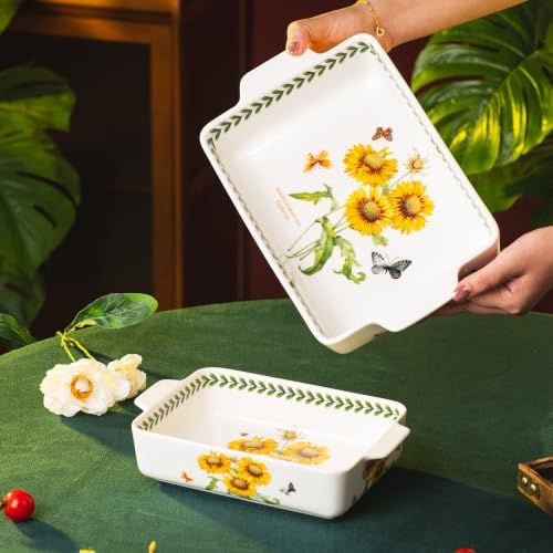 Ceramic Bakeware Set, Floral Pattern Casserole Dishes with Handles