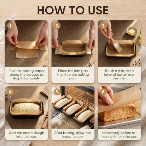 6 x 3 Loaf Pan with Liners 6 Pcs Mini Bread Pan and 100 Pcs Loaf