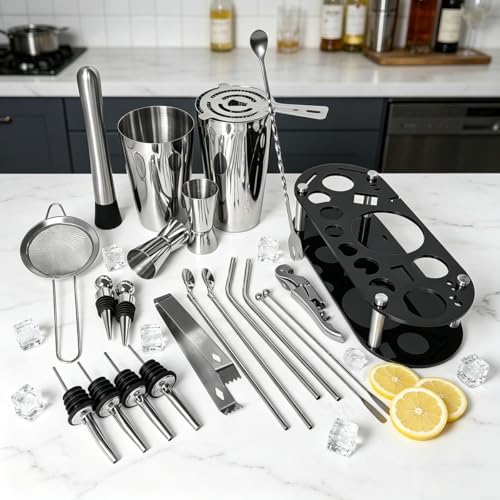22-Piece Cocktail Shaker Set, 25/20oz Bartender Kit, Bartending
