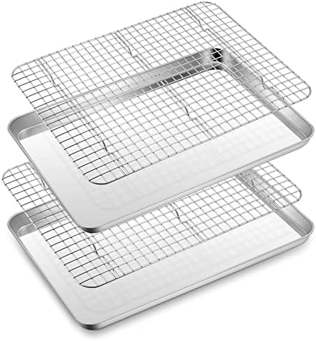 Half Sheet Baking Pan with Rack Set, E-far 18”x13” Cookie Sheet for