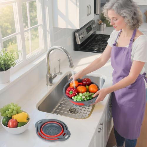 Collapsible Silicone Colander 3-Pack Set Space-Saving Foldable Kitchen