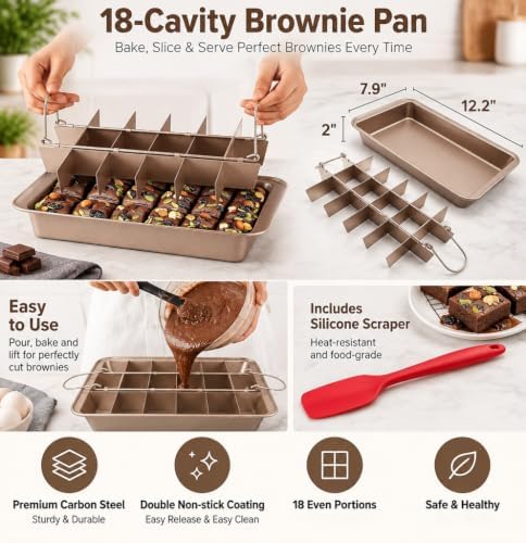 Brownie Pan with Dividers - Non-Stick Backing, Lasagna Pan, Brownie