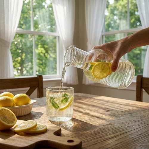 Bekith 2 Set 25 OZ Bedside Night Water Carafe with Tumbler Glass