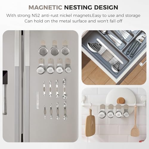 HOUJIP Magnetic Measuring Cups and Spoons Set of 16 with 2-IN-1