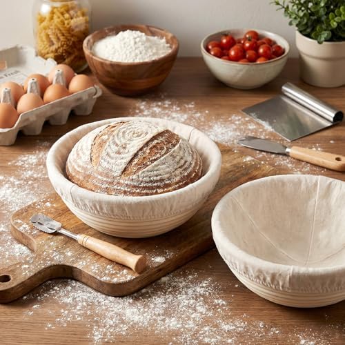 2 Pack Banneton Bread Proofing Basket Set 7.75x3.26 Inch Round Rattan