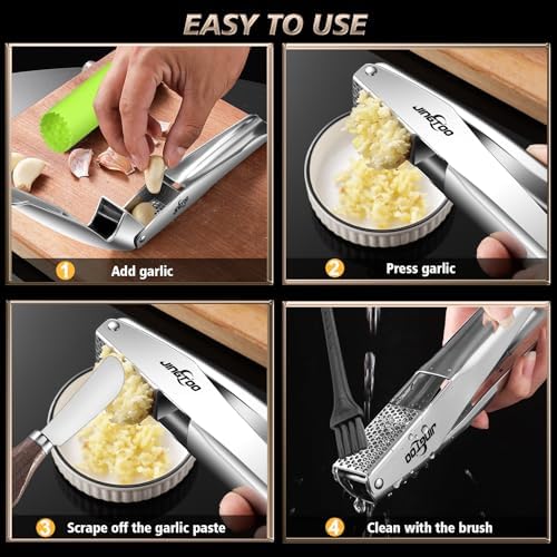 Stainless Steel Garlic Press, No-Peel
