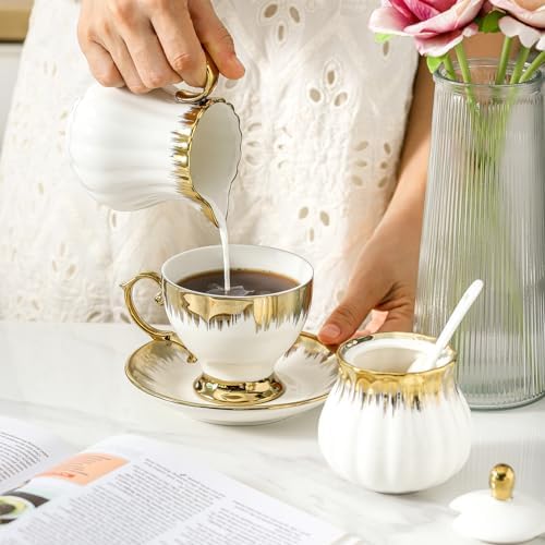 Ceramic Sugar and Creamer Set, White Sugar Bowl & Creamer Set with