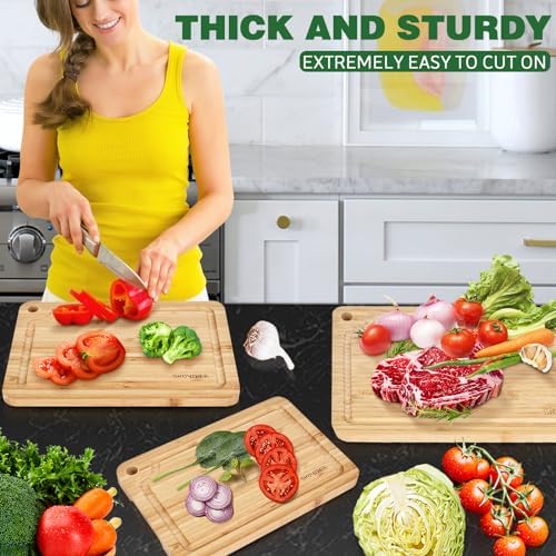 Bamboo Cutting Boards for Kitchen, 15"L x 10"W Juice Groove Cutting