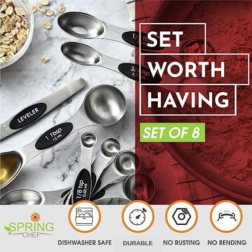 Spring Chef Stainless Steel Magnetic Measuring Spoons, Set of 8 with