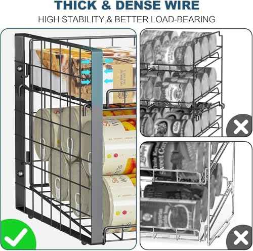JKsmart 2-Tier Stackable Rack Organizer for Pantry, Adjustable Dispenser Holds Up to 120 Cans, Storage Holder for Various Ounces of Canned Drinks, Black, 4 Pack
