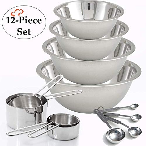 12Piece Stainless Steel Measuring Cups and Measuring Spoon Set with 4