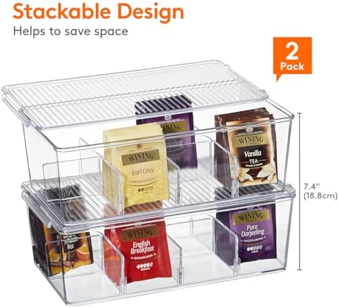 Lifewit 2 Pack 16 Compartment Tea Organizer, Stackable for Cabinet