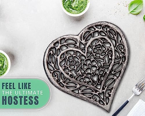 Comfify Silver with Black Cast Iron Heart Trivet – 6.75"x6.5" – Hot