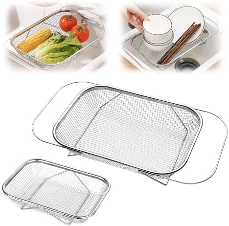 Over The Sink Colander with Fine Mesh Strainer,Stainless Steel