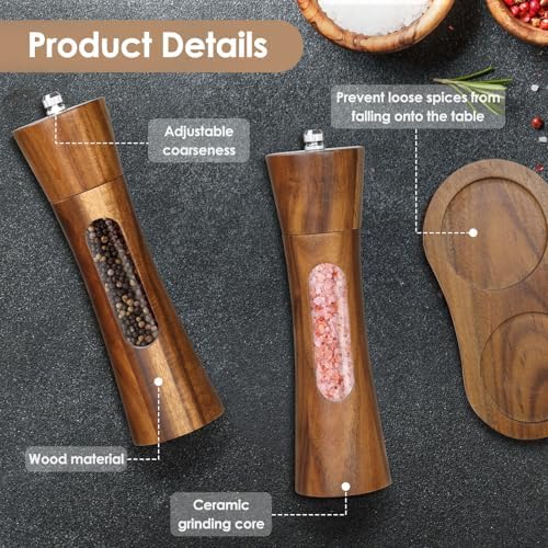 Wooden Salt and Pepper Grinder Set, 8 Inch Manual Pepper Mill