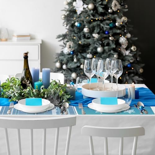 Set of 6 Blue Christmas Placemats 17x12'' Snowman Plastic Place Mats