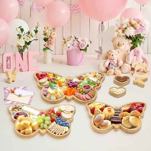 3 Pcs Butterfly Charcuterie Board with 2 Dipping Saucers and 2 DIY Decor