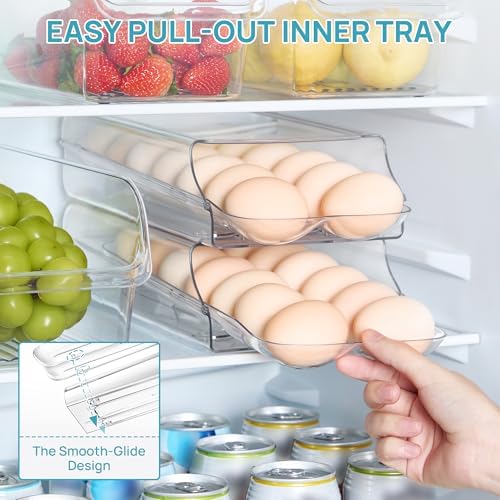 Vtopmart 2 Pack Egg Holder for Fridge, Automatic Rolling
