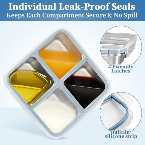 Stainless Steel Snack Containers with Lids, 4 Compartment Bento Snack