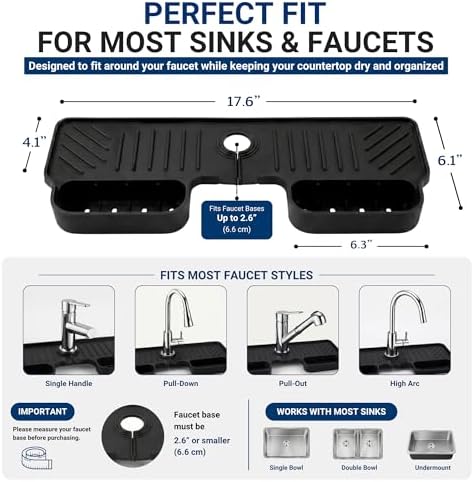 Silicone Faucet Splash Guard Mat 2 Pack – Single Hole, Black & Gray