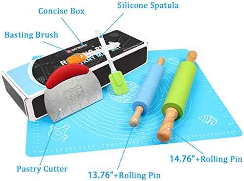 1Set Rolling Pin Pastry Mat Set Non-Stick 6 in 1 Dough Roller Baking
