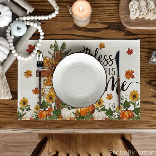 Artoid Mode Pumpkins Floral Fall Placemats Set of 4-12 x 18 Inch
