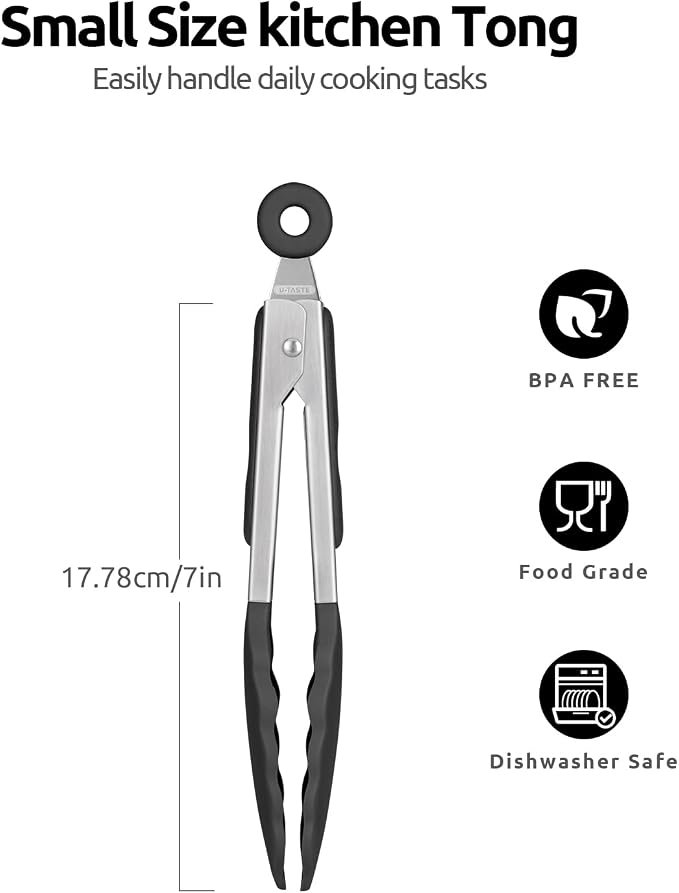600ºF Heat Resistant Kitchen Tong: U-Taste 7 inch Silicone Cooking Tong - Image 2