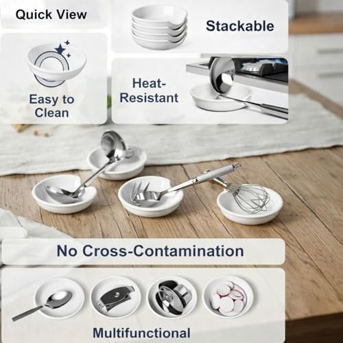 Irenare 8 Pcs Ceramic Spoon Rest for Stove Top, 3.74 Inch, White