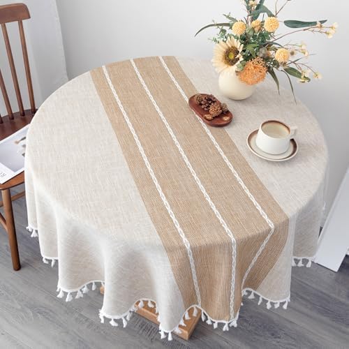 Waterproof Cotton Linen Washable Round Tablecloth 52 Inch Coffee