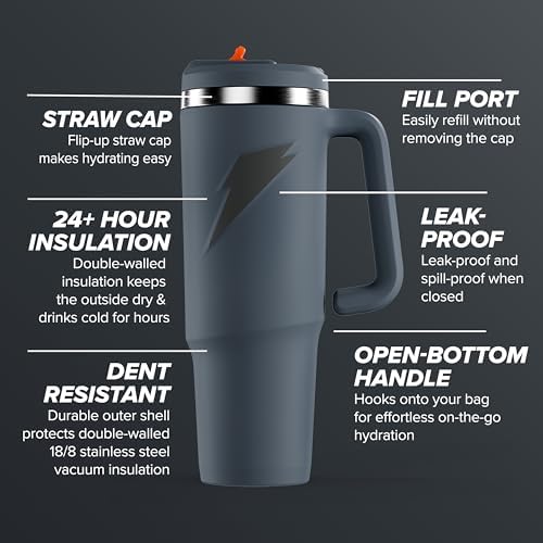 Gatorade Crossover Stainless Steel Tumbler Water Bottle, Graphite