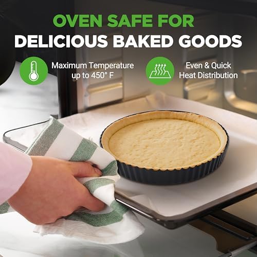 NutriChef 2 Round Tart Pans | 9 Inch Carbon Steel Tart Baking Trays