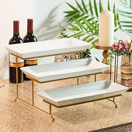 Gomakren 3 Tier Serving Stand, 14 Inch White Serving Platter with