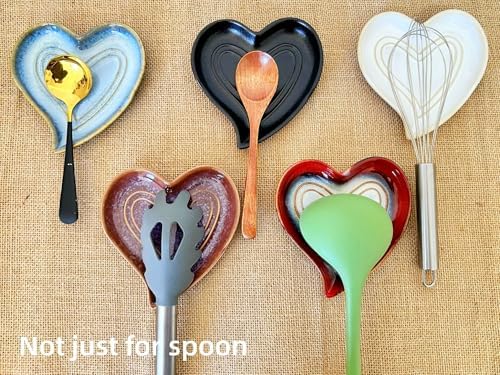 Ceramic Spoon Rest for Stove Top, Heart Cute Spoon Rest for Kitchen