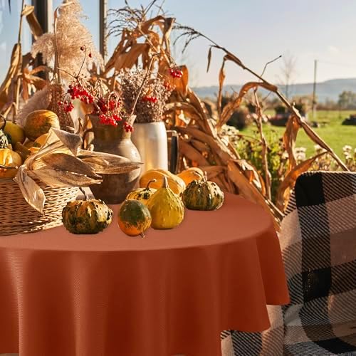 Fall Round Tablecloth 60"-Thanksgiving Autumn Fabric Textured Table