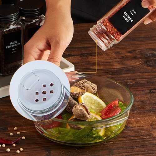 25 Glass Spice jars with label, 4oz Seasoning jars with Black Metal