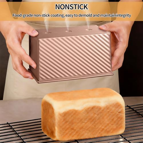 3 Pack Pullman Loaf Pan with Lids, Non-Stick Bread Loaf Pan, Heavy