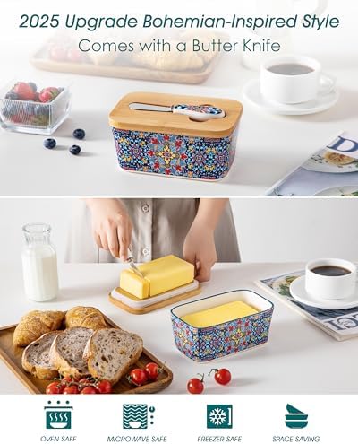vancasso 6.5" Butter Dish with Lid, Ceramic Butter Dish for Countertop
