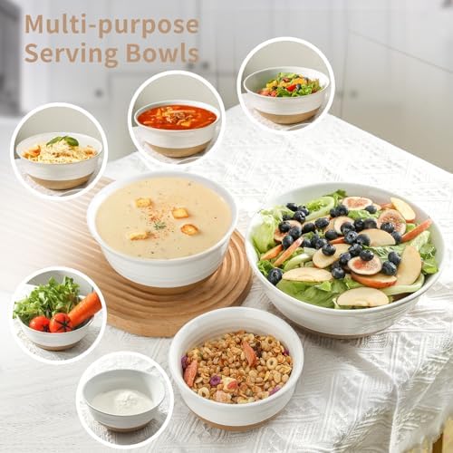 HASENSE Ceramic Serving Bowls, Large Salad Pasta Mixing Bowls Set