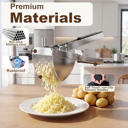 15oz Potato Ricer with 4 Plates - Heavy Duty Stainless Steel Masher