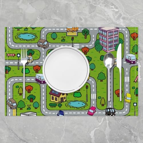 12"x18" Kids Playing Car Table Mats Placemat Road and Traffic