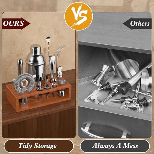 Vabaso 20PCS Bartender Kit with Stand, Cocktail Shaker Set for Home