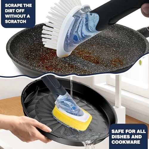 RIMAY Dish Brush Set with Soap Dispenser, 2 Refills