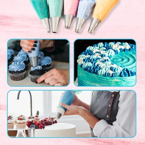 Riccle Piping Bags and Tips Set, 11.8 Inch 100 Anti Burst Piping Bags