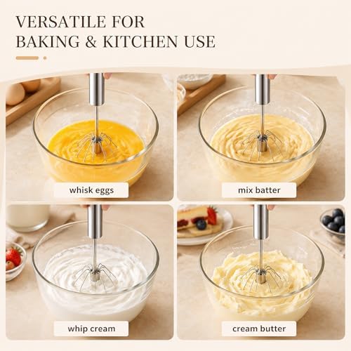 Stainless Steel Semi-automatic Egg Whisk, 2 Pack 7.9in & 11.8in Hand