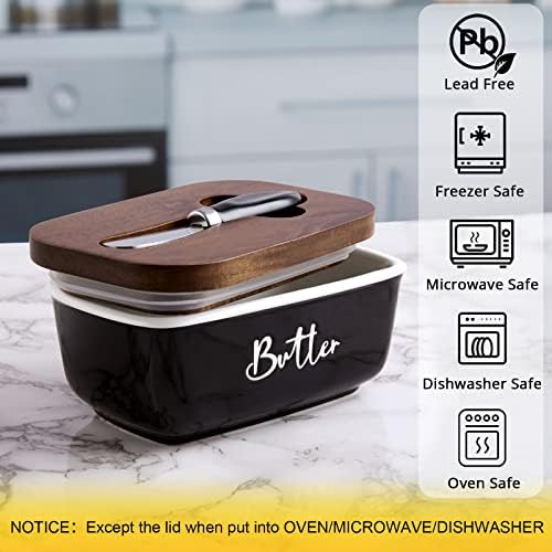 ALELION Black Butter Dish with Lid and Knife for Countertop - Airtight
